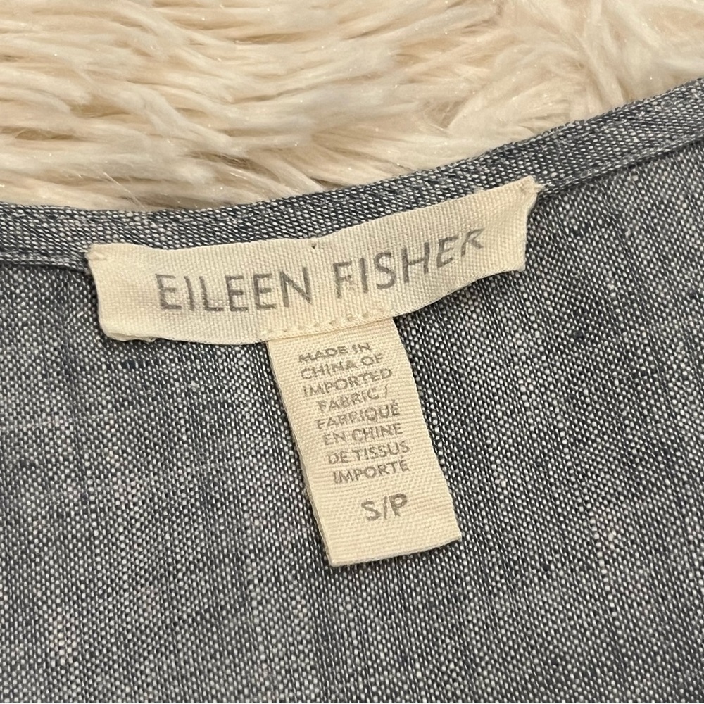 Eileen Fisher Women’s 100% Organic Linen Tunic Top Small Solid Gray Buttons - Picture 6 of 7